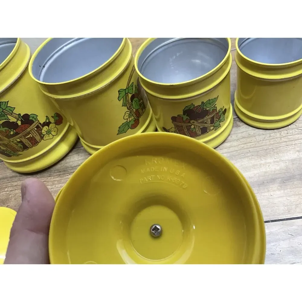 Vtg 70s Kromex Yellow Fruit Basket Aluminum Kitchen Canister Set